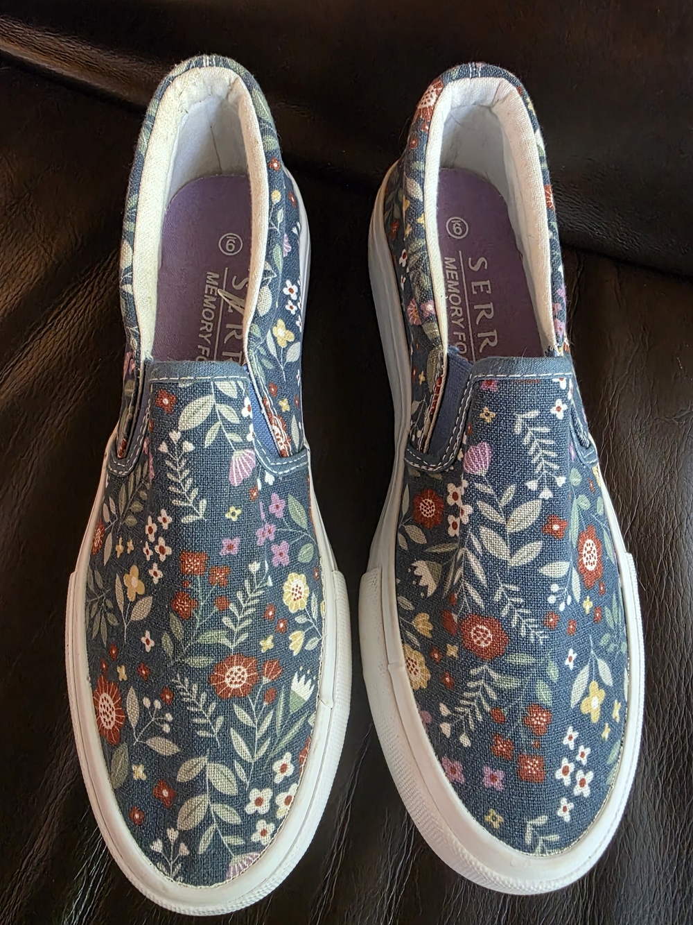 Floral Slip-On Sneakers in Blue with Multicolor Blooms Size 9